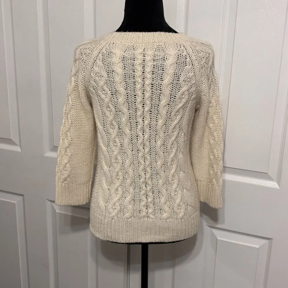 J. Crew Women's Ivory Cream Alpaca Merino Wool Blend Sweater XS Classic Knitted